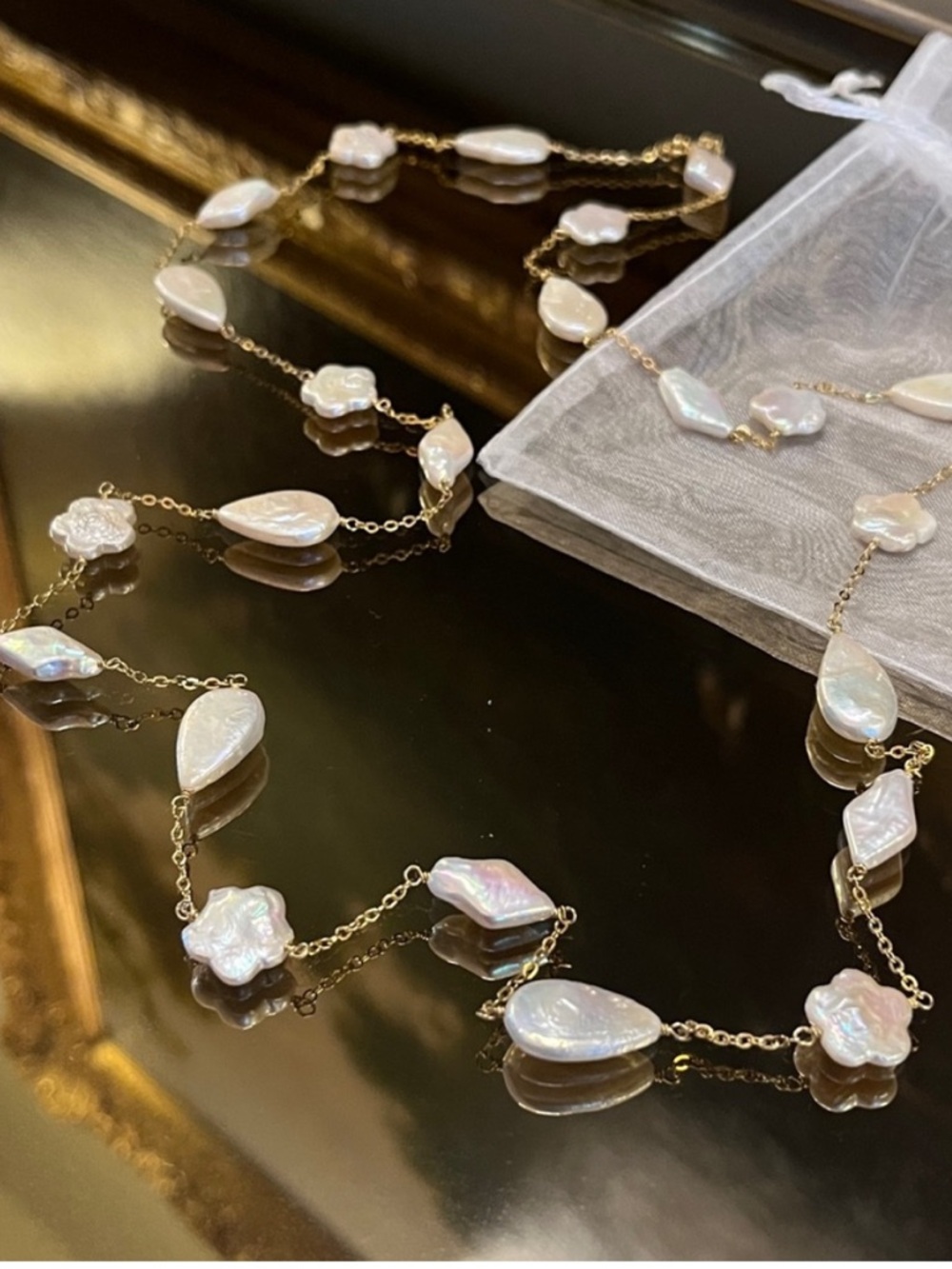 NWOT Authentic Long Gold Plated 925 Sterling Silver Freshwater Pearl Necklace